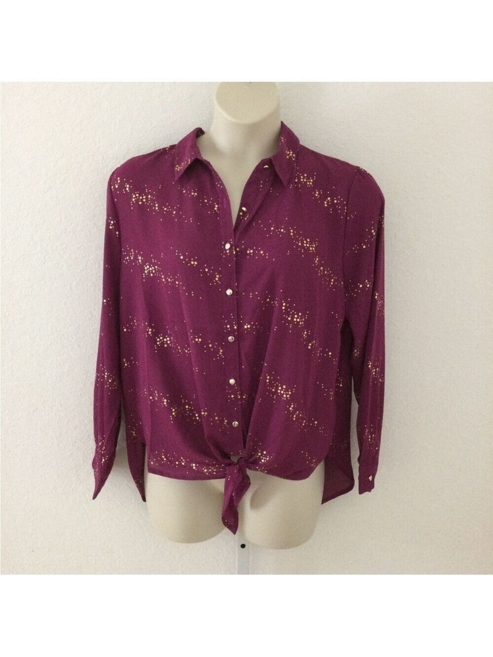 NY Collection blouse purple with gold button & metallic dots Woman 1X